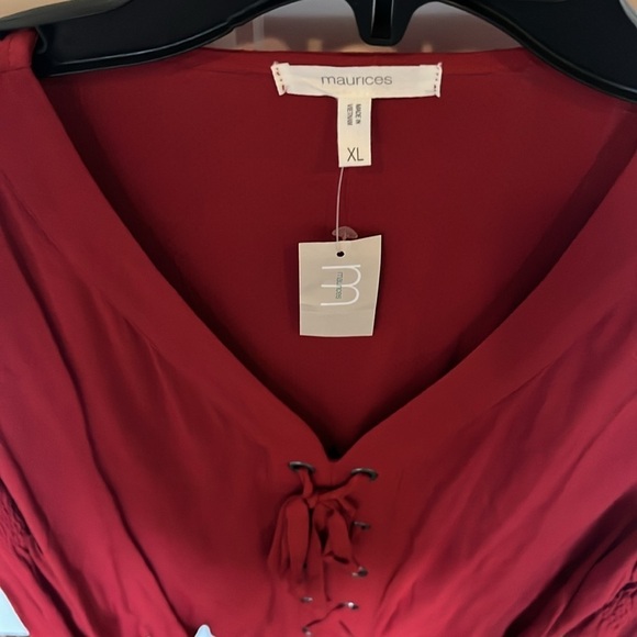 NWT Maurice’s XL Red Lace-Up Blouse | Long Sleeve Rayon Top - Picture 5 of 5